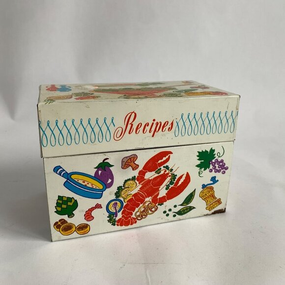 Vintage Ohio Art Metal Recipe Box Lobster Design - Picture 1 of 9